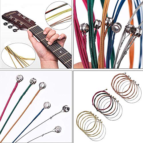 Bosunny 60 PCS Kit de Accesorios de Guitarra que Incluye Púas Para Guitarra,Capo,Afinador,Cuerdas para Guitarra Acústica,3 en 1 Cuerda de Cuerda,Pasadores de Puente,Protector de Dedos
