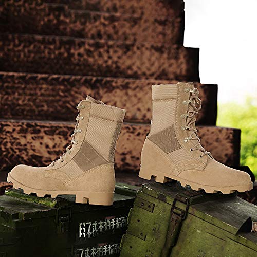 Botas de combate hombres,Selva al aire libre desierto táctico militar Botas-Alta tops Zapatos de trekking impermeables,Beige- 44/UK 9.5/US 10