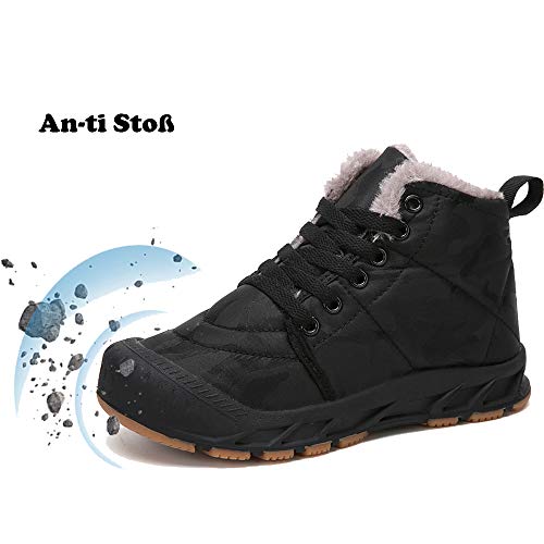 Botas de Invierno para Niño Niña Zapatos de Nieve Botines Calzado Calentar Forrada Boot,Negro,35