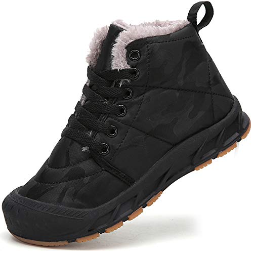 Botas de Invierno para Niño Niña Zapatos de Nieve Botines Calzado Calentar Forrada Boot,Negro,35
