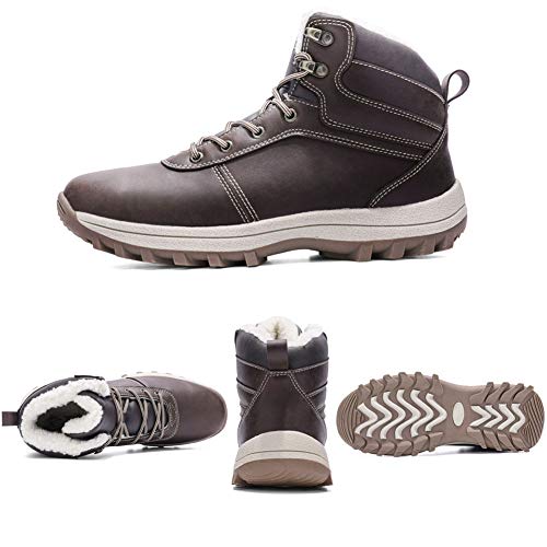 Botas de Nieve Hombre Impermeable Botas de Invierno Antideslizante Calientes Botines Sneakers Marron Oscuro 42