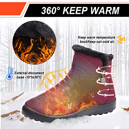 Botas de Nieve para Mujer,Camfosy Botines de Invierno Impermeables Piel Interior cálida Zapatos Planos Tacón Plano Ciudad Botas Antideslizante Cómoda Negro Azul Rojo 2020