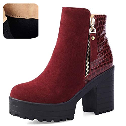 Botas De TacóN Alto Las Mujeres Cremallera Gruesa TacóN Medio Cargadores Cortos OtoñO Invierno CáLido Felpa Zapatos De Plataforma