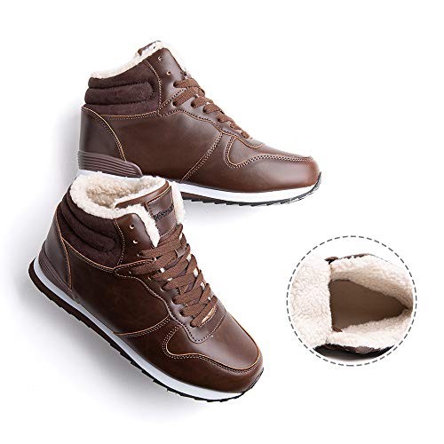 Botas Mujer Invierno Calentitas Zapatos Hombre Invierno Forro Comodos Botines Nieve con Cordones Planas 1 Marrón-PU Talla 41 EU