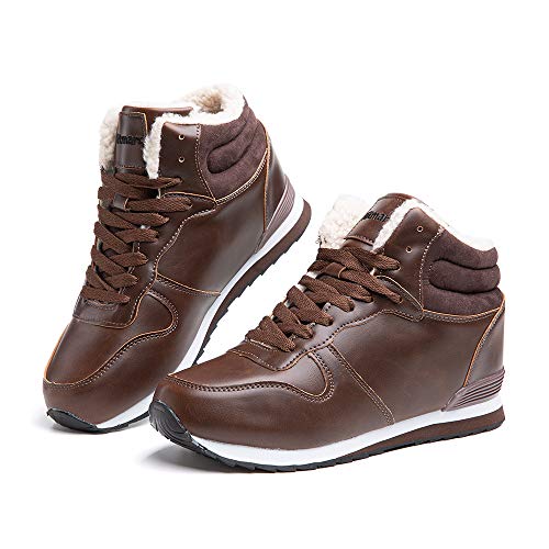 Botas Mujer Invierno Calentitas Zapatos Hombre Invierno Forro Comodos Botines Nieve con Cordones Planas 1 Marrón-PU Talla 41 EU