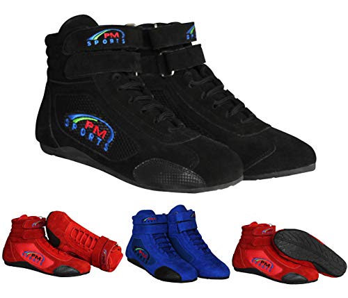 Botas Negro de Karting para Adultos Botas de Rally Race con Suela de Goma Antideslizante de Gamuza y Malla, Suela Resistente al Aceite y Resistente al Combustible (45 EU, Negro)