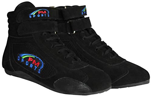 Botas Negro de Karting para Adultos Botas de Rally Race con Suela de Goma Antideslizante de Gamuza y Malla, Suela Resistente al Aceite y Resistente al Combustible (45 EU, Negro)