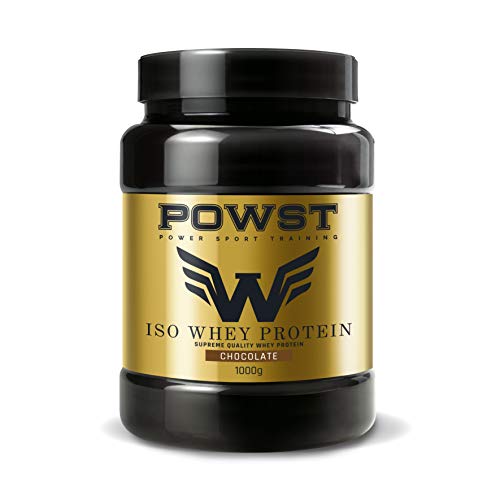 Bote Whey Protein Isolate, aislado de Proteína de Suero de Leche en polvo con BCAA aminoacidos, 1Kg (Sabor Chocolate) POWST