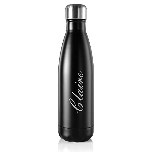 Botella de agua de acero inoxidable para 12 horas de bebidas calientes y 24 horas de bebidas frías. Ideal para el trabajo, el gimnasio, viajes. 500 ml, Negro brillante