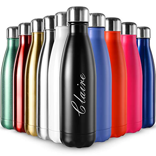 Botella de agua de acero inoxidable para 12 horas de bebidas calientes y 24 horas de bebidas frías. Ideal para el trabajo, el gimnasio, viajes. 500 ml, Negro brillante Botella de agua de acero inoxidable para 12 horas de bebidas calientes y 24 horas de bebidas frías. Ideal para el trabajo, el gimnasio, viajes. 500 ml, Negro brillante