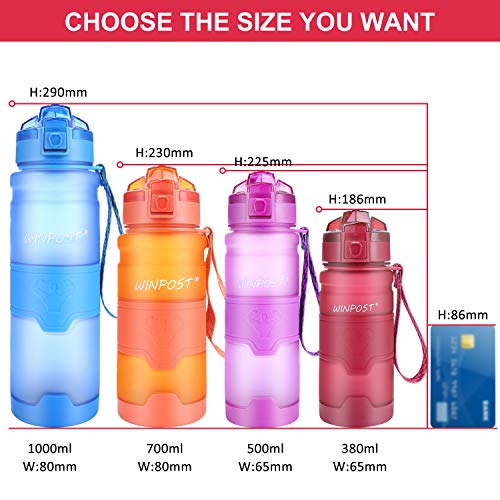 Botella de Agua Deporte 500ml/700ml/1l, sin bpa tritan plastico, Reutilizables a Prueba de Fugas Botellas Potable con Filtro para niños, Colegio, Sport, Gimnasio, Trekking, Bicicleta (Dark Red, 500ml)