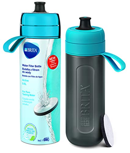 Botella filtrante BRITA Active Azul - Filtro Tecnología MicroDisc, Óptimo sabor para disfrutar en cualquier lugar, Botella de Agua sin BPA, 0.6 litros