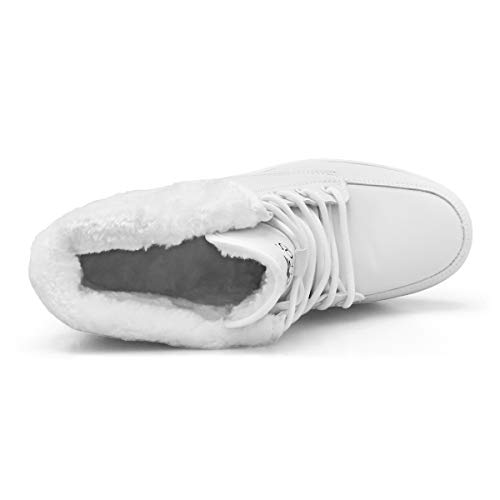 Botines Invierno Mujer Botas de Mujer Cordones Zapatos para Caminar Forrados de Piel Sintética（39 EU,Blanco