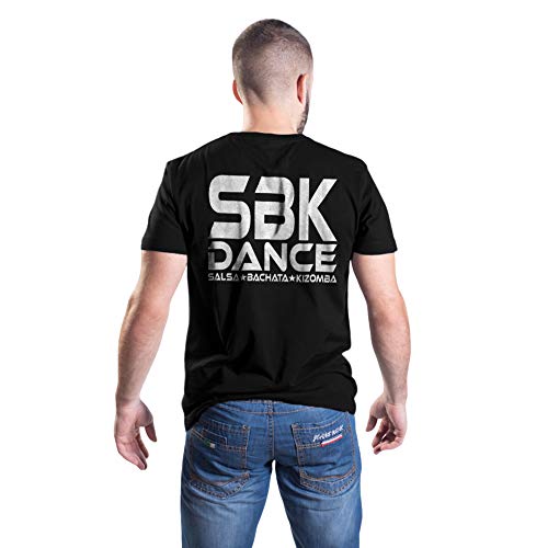 Boutiquebaile Camiseta de Baile SBK - Salsa Bachata y Kizomba Negro (Plata Brillo), S