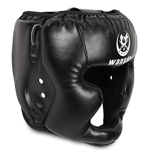 Boxeo Casco Protector Entrenamiento Adultos Competencia Protector de Cabeza Cerrado Tipo Artes Marciales Fitness Equipment Tocados Taekwondo Práctico Piel Sintética Karate (Negro) - Negro