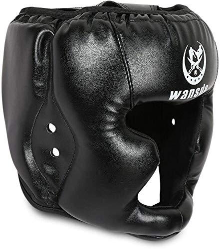 Boxeo Casco Protector Entrenamiento Adultos Competencia Protector de Cabeza Cerrado Tipo Artes Marciales Fitness Equipment Tocados Taekwondo Práctico Piel Sintética Karate (Negro) - Negro