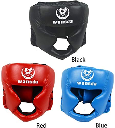 Boxeo Casco Protector Entrenamiento Adultos Competencia Protector de Cabeza Cerrado Tipo Artes Marciales Fitness Equipment Tocados Taekwondo Práctico Piel Sintética Karate (Negro) - Negro