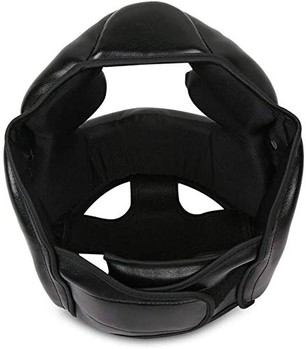 Boxeo Casco Protector Entrenamiento Adultos Competencia Protector de Cabeza Cerrado Tipo Artes Marciales Fitness Equipment Tocados Taekwondo Práctico Piel Sintética Karate (Negro) - Negro