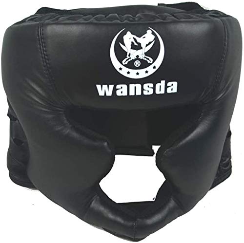 Boxeo Casco Protector Entrenamiento Adultos Competencia Protector de Cabeza Cerrado Tipo Artes Marciales Fitness Equipment Tocados Taekwondo Práctico Piel Sintética Karate (Negro) - Negro