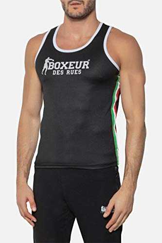 Boxeur des rues - Black Boxing Tank Top with Italian-Flag Detail, Man Boxeur des rues - Black Boxing Tank Top with Italian-Flag Detail, Man