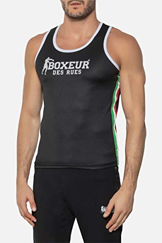 Boxeur des rues - Black Boxing Tank Top with Italian-Flag Detail, Man