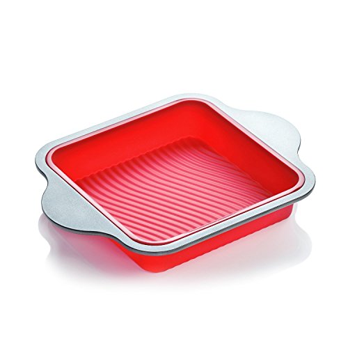 Boxiki Kitchen Molde de Silicona para Brownies | Molde Profesional Antiadherente Cuadrado de 20.3 cm Mejor Accesorio para Hornear | Aprobado por la FDA con Marco de Acero + Asas