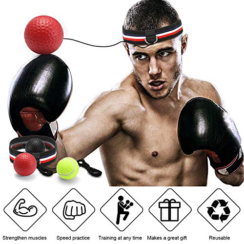 Boxing Ball - Pelota de entrenamiento para boxeo con banda para la cabeza, boxeo Reflex Speed Training Box- Entrenamiento práctico en el gimnasio o al aire libre (contiene negro, rojo, amarillo)