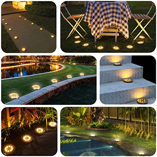 BOZHZO Luces Solares LED Exterior Jardin, Luces Solar de Tierra Luz para suelo Lámparas solares para jardín al aire libre con 8LED 8pcs Lámpara Solar Luz Exterior（Blanco Calido）