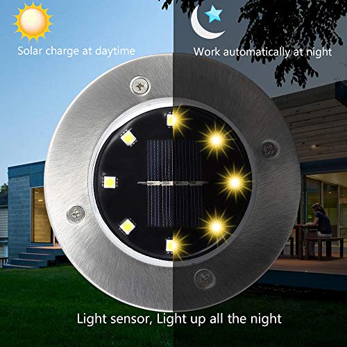 BOZHZO Luces Solares LED Exterior Jardin, Luces Solar de Tierra Luz para suelo Lámparas solares para jardín al aire libre con 8LED 8pcs Lámpara Solar Luz Exterior（Blanco Calido）