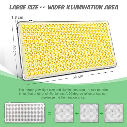 Bozily Lámpara de Plantas, Lámpara LED Cultivo 300W para Plantas de Interior, Cabezal Dual de Espectro Completo, 338 LED, Auto On/Off, Led Cultivo Interior Crecimiento y Floracion