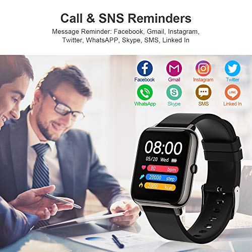 BOZLUN Smartwatch,Reloj Inteligente Impermeable IP67 para Hombre Mujer,8 Modos de Deportes y GPS,hasta 15 días de batería, 1.4 Inch Pantalla Táctil Smartwatch para Android iOS(Color Negro)