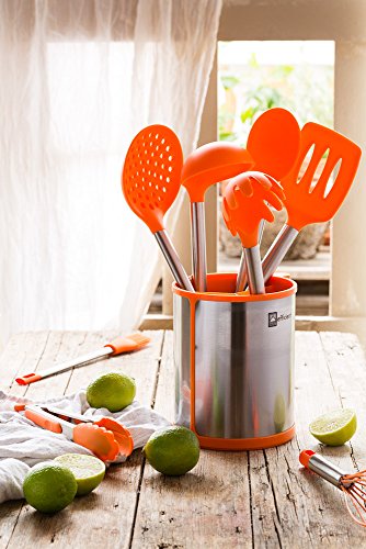 BRA Efficient Conjunto De 5 Utensilios De Cocina Y Carrusel, Acero INOX, Nailon y Silicona, Naranja, 14.5 x 15 x 37.5 cm