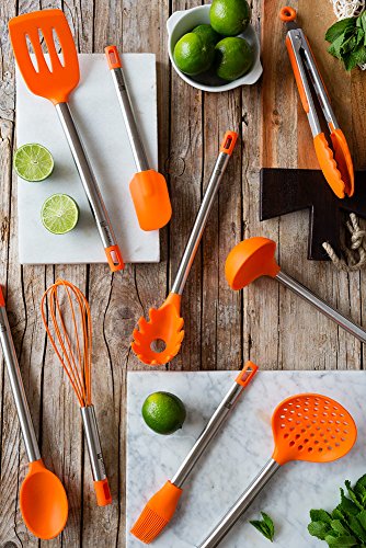 BRA Efficient Conjunto De 5 Utensilios De Cocina Y Carrusel, Acero INOX, Nailon y Silicona, Naranja, 14.5 x 15 x 37.5 cm BRA Efficient Conjunto De 5 Utensilios De Cocina Y Carrusel, Acero INOX, Nailon y Silicona, Naranja, 14.5 x 15 x 37.5 cm