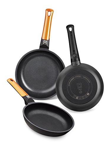 BRA Efficient Orange Set De 3 Sartenes, Aluminio, Negro, 20-24-28 cm