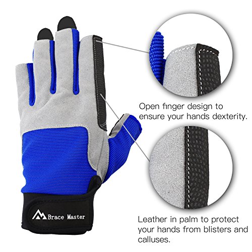 Brace Master Guantes de Hombre Vela, Pesca, Remo, Kayak, Surf, piragüismo, Bote y Deportes acuáticos, Piel en la Palma para Mejorar el Agarre, 3/4 Dedos Brace Master Guantes de Hombre Vela, Pesca, Remo, Kayak, Surf, piragüismo, Bote y Deportes acuáticos, Piel en la Palma para Mejorar el Agarre, 3/4 Dedos