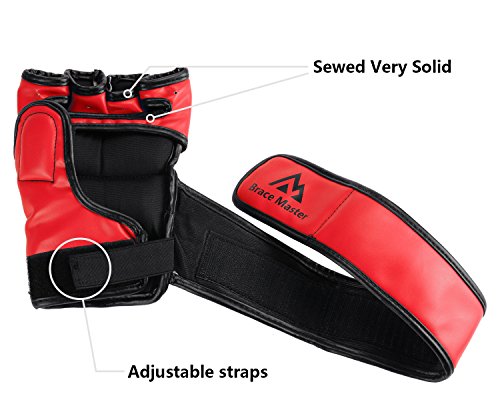 Brace Master MMA Gloves Guantes UFC Guantes de Boxeo para Hombres Mujeres Cuero Más Acolchado Saco de Boxeo sin Dedos Guantes para Kickboxing, Sparring, Muay Thai y Heavy Bag (Rojo S)