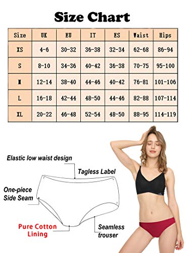 Bragas Mujer sin Costuras Invisible Señoras Braguitas Low Rise Suave Ligera Bikini Braguitas, Pack de 6 Negro M