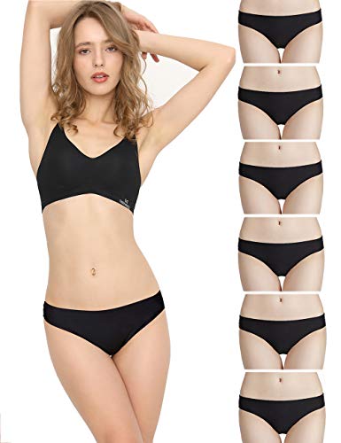 Bragas Mujer sin Costuras Invisible Señoras Braguitas Low Rise Suave Ligera Bikini Braguitas, Pack de 6 Negro M