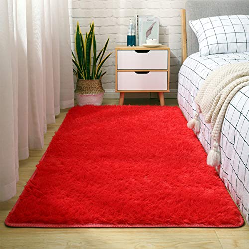 Brandname Alfombras Ultra Suaves Interiores Modernas para Interiores Alfombras de Sala de Estar mullidas Adecuado para niños Dormitorio Decoración para el hogar Moqueta Rectangular (Rojo, 80X120cm)