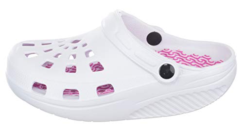 Brandsseller Zuecos de salud para mujer, cómodos, zapatos activos, zapatos de equilibrio, plantilla de masaje, suela redondeada, color Blanco, talla 39 EU