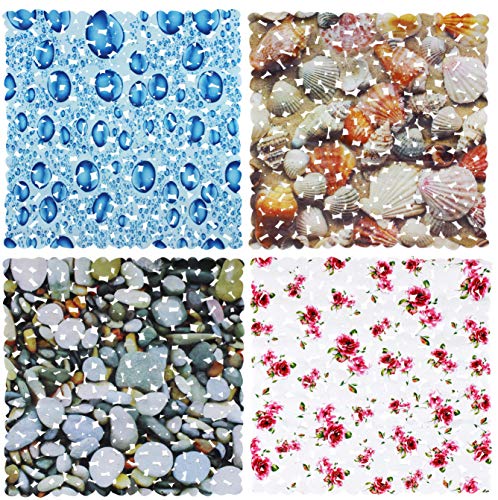 Brandsteller - Alfombrilla de ducha con 4 diseños impresos, rosas, conchas, piedras y gotas de agua, 53 x 53 cm o 70 x 36 cm Brandsteller - Alfombrilla de ducha con 4 diseños impresos, rosas, conchas, piedras y gotas de agua, 53 x 53 cm o 70 x 36 cm
