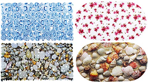 Brandsteller - Alfombrilla de ducha con 4 diseños impresos, rosas, conchas, piedras y gotas de agua, 53 x 53 cm o 70 x 36 cm
