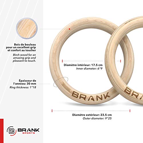 BRANK SPORTS® Par de Anillas Gimnasia Madera de Abedul. Anillas Crossfit con Anclaje de Puerta. 30 mm de diámetro para Adaptarse Tanto a Las Mujeres como a los Hombres