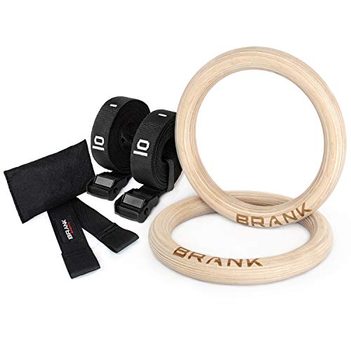 BRANK SPORTS® Par de Anillas Gimnasia Madera de Abedul. Anillas Crossfit con Anclaje de Puerta. 30 mm de diámetro para Adaptarse Tanto a Las Mujeres como a los Hombres