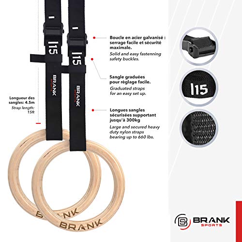 BRANK SPORTS® Par de Anillas Gimnasia Madera de Abedul. Anillas Crossfit con Anclaje de Puerta. 30 mm de diámetro para Adaptarse Tanto a Las Mujeres como a los Hombres