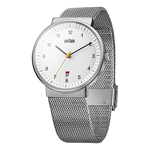 Braun BN0032WHSLMHG - Reloj análogico de cuarzo con correa de acero inoxidable para hombre, color plateado/blanco