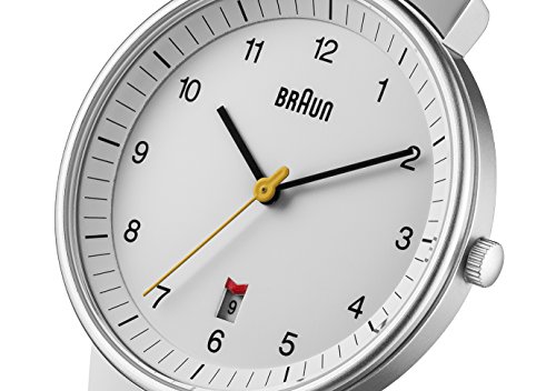 Braun BN0032WHSLMHG - Reloj análogico de cuarzo con correa de acero inoxidable para hombre, color plateado/blanco