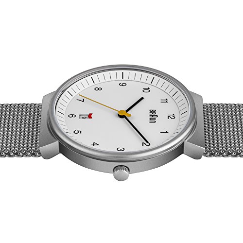 Braun BN0032WHSLMHG - Reloj análogico de cuarzo con correa de acero inoxidable para hombre, color plateado/blanco