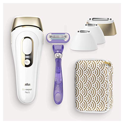 Braun PL5137MN IPL Silk expert Pro 5 - Depiladora láser de luz pulsada de última generación, depilación permanente del vello visible, blanca y dorada