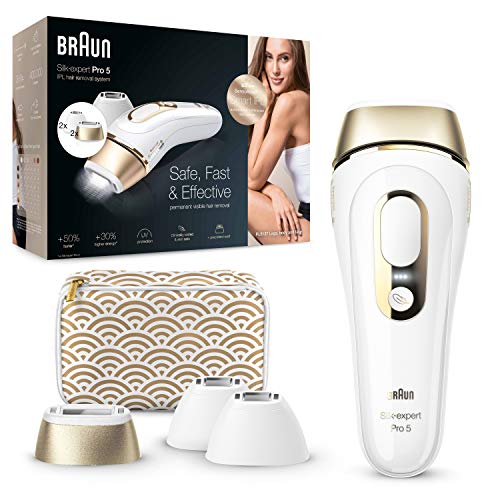 Braun PL5137MN IPL Silk expert Pro 5 - Depiladora láser de luz pulsada de última generación, depilación permanente del vello visible, blanca y dorada